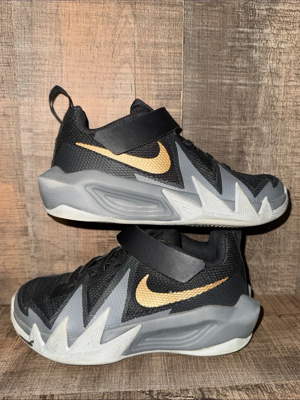 Nike Kids Black and Gold Basketball Sneakers with Strap-size 12